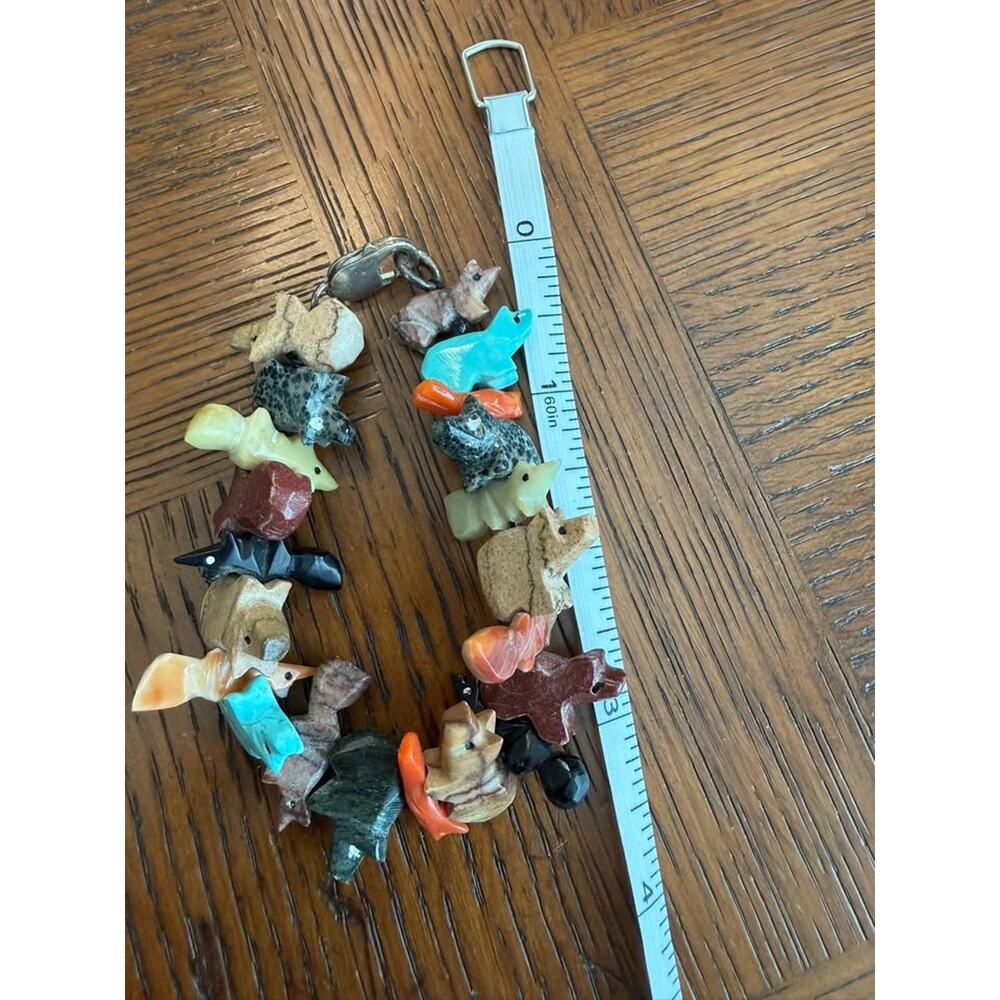 Vintage Southwestern Zuni-Style Fetish Necklace - Hand Carved Stone Animals CCC9 - Picture 3 of 4